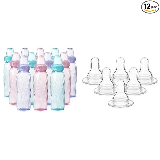 Classic Tinted Plastic Bottles, 8 Ounce (Pack of 12) and Classic BPA-Free Silicone Fast Flow Nipples, 6 Count (Pack of 1)
