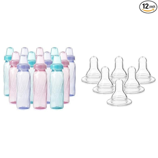 Classic Tinted Plastic Bottles, 8 Ounce (Pack of 12) and Classic BPA-Free Silicone Fast Flow Nipples, 6 Count (Pack of 1)