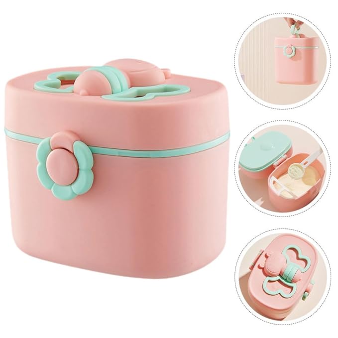 Hemoton Portable Milk Powder Box with Separate Scoop Infant Formula Dispenser Leak-Proof Compact Travel Storage Organizer for Baby Feeding 4.5X4X3.7 Inches