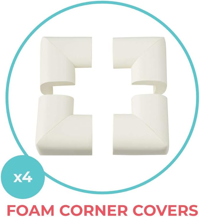 Toddleroo by North States - Foam Edge Protector Set for Baby Proofing: Furniture Corner & Edge Safety Bumpers - 12 Foot Roll of Padding & 4 Corner Protectors - 5 Piece Set - White
