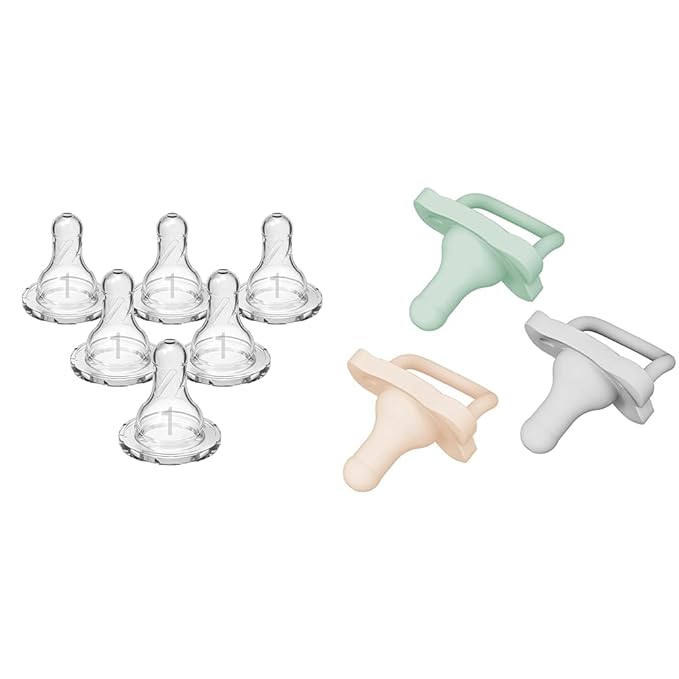Dr. Brown's Level 1 Slow Flow Silicone Baby Bottle Nipples, HappyPaci Silicone Pacifiers 0-6m, 3 Count