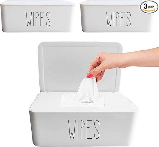Moorfowl 3 Pack Baby Wipes Dispenser Flushable Wipe Holder,7.28" L x 4.80" W x 2.75" H,Sleek Bathroom Decor Baby Registry Essential (White)