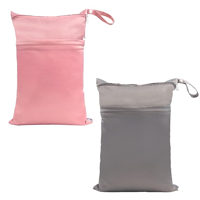 Wet Bag,Baby Wet Dry Cloth Diaper Bags,Multi-functional Bag,Washable, Reusable for Travel, Stroller, Pool,Beach, Wet Swimsuits,Dirty Gym Clothes, Toiletries, Toys,Mommy Bag gray&pink