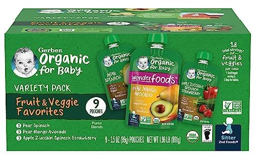 Gerber 2nd Foods Organic for Baby Puree Blend Pouches Variety Pack, Fruit & Veggie Favorites (Variety)