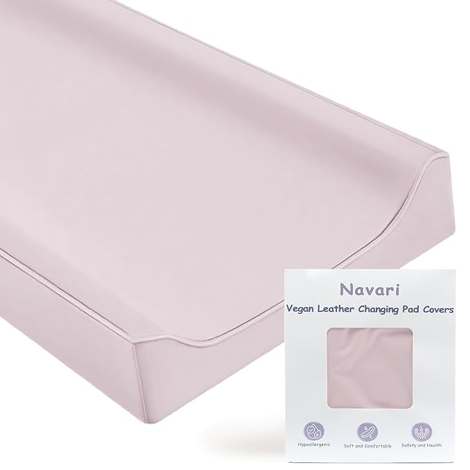 Vegan Leather Changing Pad Cover - 31"X 16" - Waterproof Wipeable, Extra Thick & Portable & Non-Slip Diaper Mat - Fits Standard Changing Tables for Baby Boy Girl (Pink)