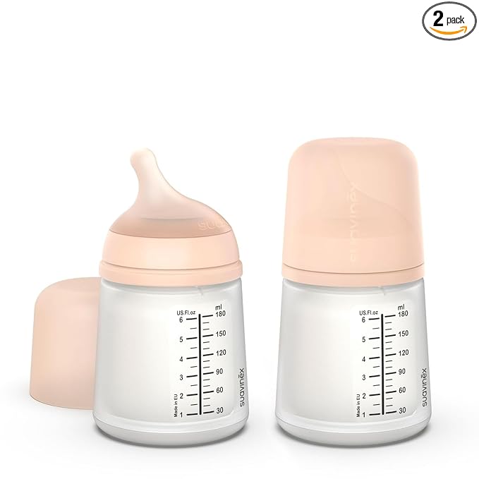 Suavinex Zero Zero Anti Colic Baby Bottle, No 1 Spanish Baby Bottle Brand, Minimizes Bottle Rejection & Nipple Confusion, Perfect for Combo Feeding, 2pk, 6oz/180mL, Fair Tone, Adaptable Flow Nipple