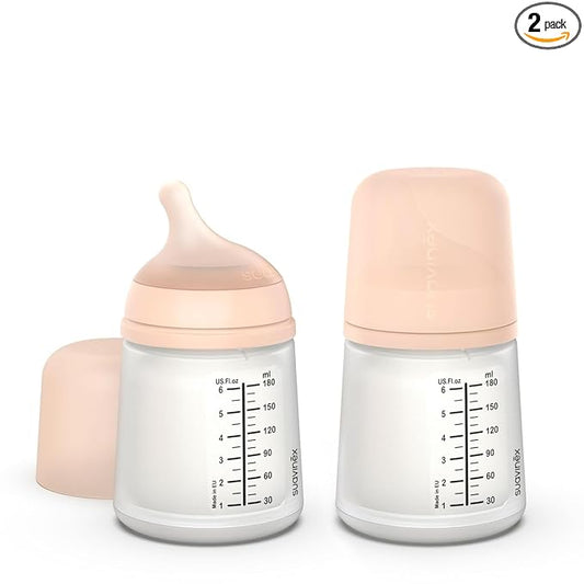 Suavinex Zero Zero Anti Colic Baby Bottle, No 1 Spanish Baby Bottle Brand, Minimizes Bottle Rejection & Nipple Confusion, Perfect for Combo Feeding, 2pk, 6oz/180mL, Fair Tone, Adaptable Flow Nipple