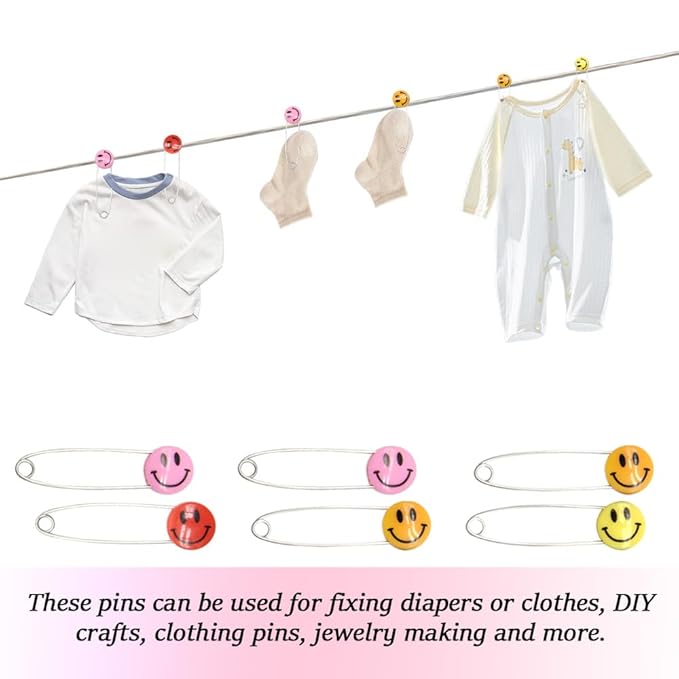 30 Pieces Safety Pins Diaper Pin 2.1 Inch Stainless Steel Nappy Pins Plastic Head Baby Safety Pins Colour Safe Locking Closures for Cloth Diapers (XL/Color)