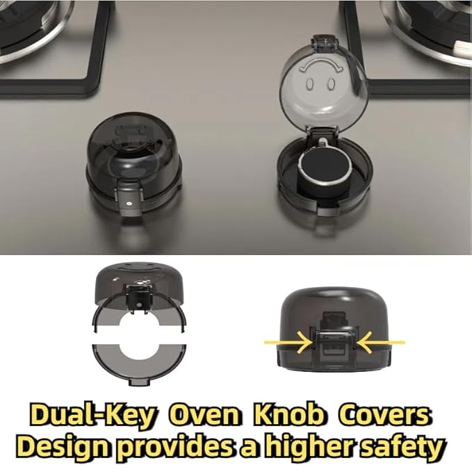 Stove Knob Safety Covers for Child (5 Pack, Black) - Universal Gas Stove Knob Locks, Heat-Resistant,Dual-Key Design,Easy Install with Strong Adhesive Tape,Fits Most Stove Knobs