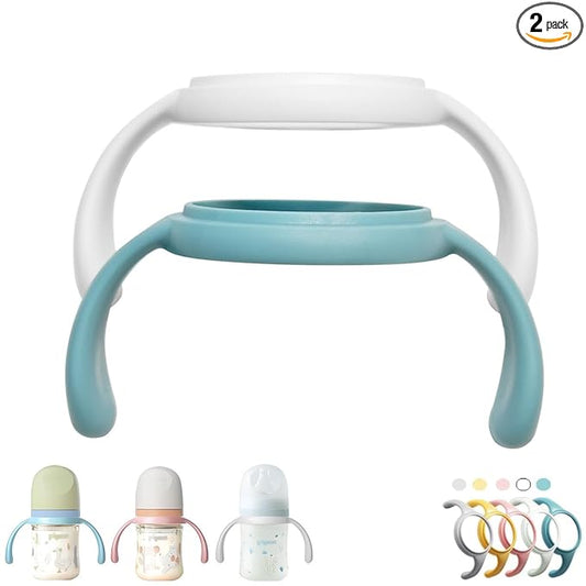 Pack of 2, Bottle Handles Grips Compatible with Pigeon Nursing Bottles and Silicone Coating Glass Bottles (Colors May be Vary)