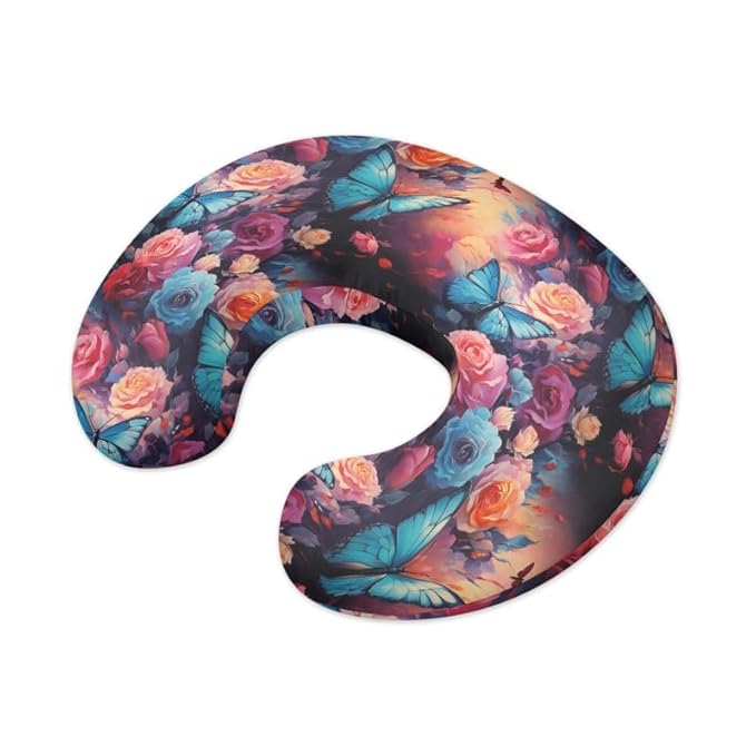 Blue Morpho Butterfly Stretchy Nursing Pillow Covers Colorful Rose Soft and Comfortable Fits On Standard Infant Nursing Pillows Oil Painting Butterfly for Baby Boy Girl