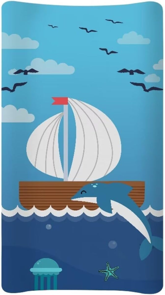 Dolphin Ship Changing Pad Covers, Breathable Baby Change Table Cover Non Slip Change Sheet for Newborn Babies Boys Girls