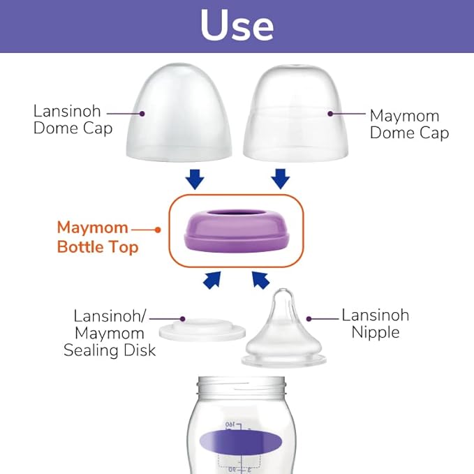 Maymom Bottle Top Compatible with Lansinon Momma Breastfeeding Bottles, Nipple, Not Original Lansinoh Pump Parts, Signature Pro,Smartpump, Manual Breastpump (6ct)
