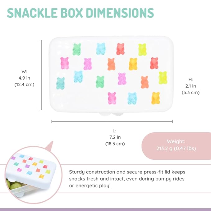 melii Snackle Box | 6-Compartment Divided Snack Container, BPA-Free Food Storage with Removable Dividers for School, Travel & On-the-Go Snacking (Gummy Bears)