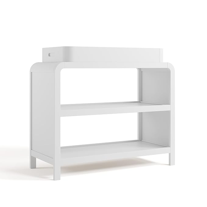 Storkcraft Santos Changing Table (White) – GREENGUARD Gold Certified Baby Changing Table, Solid Wood Construction, Removable Topper Fits Standard-Size Changing Pad