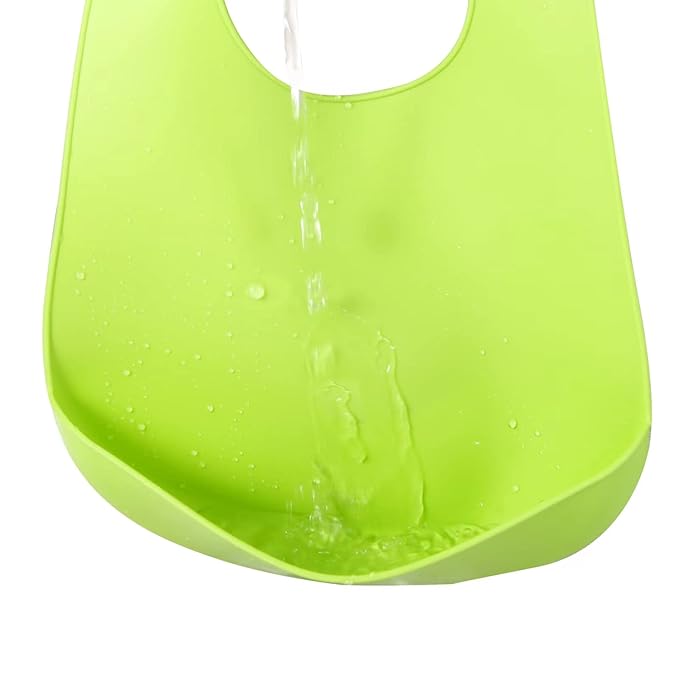 PandaEar 2 Pack Silicone Baby Bibs Super Thin Light Weight for Babies & Toddlers Feeding, Adjustable Silicone Bibs with Food Catcher Pocket, Waterproof, Soft, Unisex, Non Messy (Blue Green)