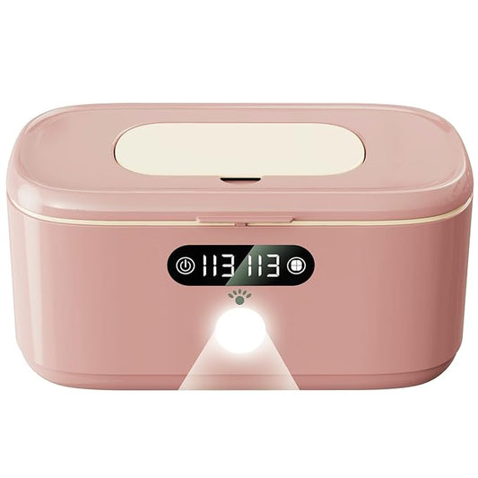 Wipe Wamer for Vehicle and Home Use, Baby Wet Wipes Dispenser and Diaper Wipe Warmer with Night Light,Temperature Display,No Need Water and Sponge, ℉ and ℃ Convertible (Pink, 110-240V)