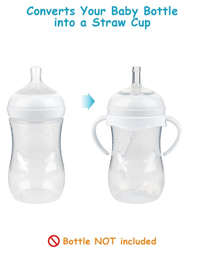 Straw Cup Conversion Kit for Philips Avent Natural Baby Bottles,Weighted Straw Sippy Cup Transition Kit with Soft Nipple and Handles for Toddler, 4-Pack， 8M+