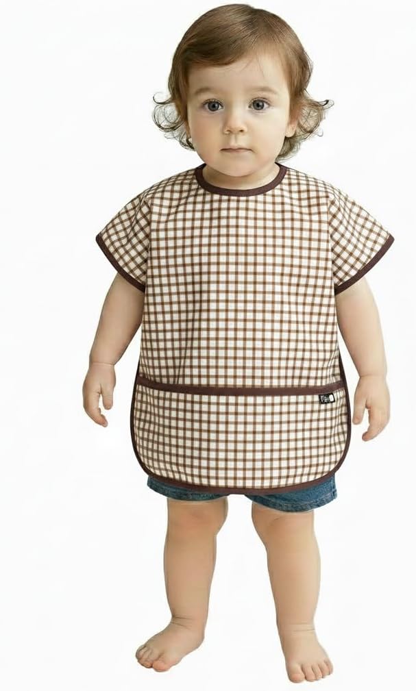 Plie Short Sleeve Waterproof Bib for Toddlers – Easy Clean Feeding Apron for Mealtime, Daycare, Self-Feeding, Lightweight
