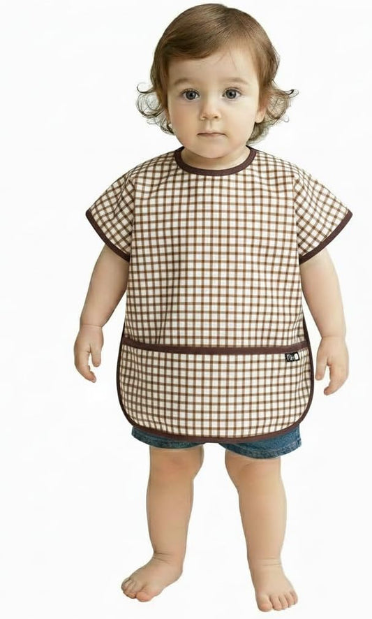 Plie Short Sleeve Waterproof Bib for Toddlers – Easy Clean Feeding Apron for Mealtime, Daycare, Self-Feeding, Lightweight
