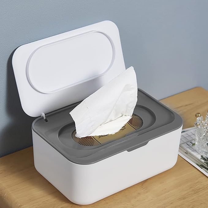 Wipes Dispenser Baby Wipe Holder, Dustproof Refillable Wipe Container Large Capacity Tissues Wipes Case with Moisture Seal Secure Lids Keeps Wipes Fresh for Home Office Bathroom (Gray)