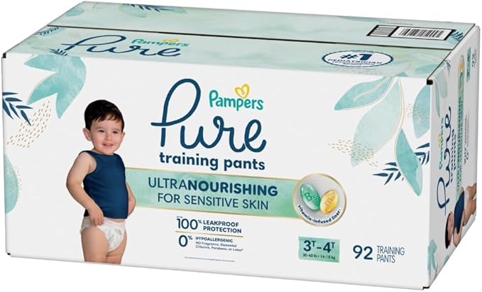 Pampers Pure Protection Training Underwear, Unisex, Size 3T4T, 92 Count, Premium, Hypoallergenic, Soft, Absorbent