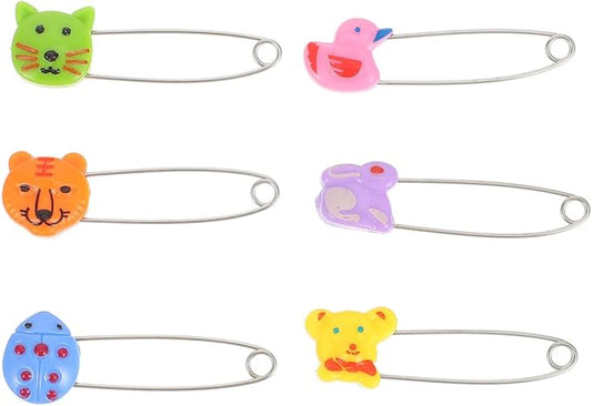 Baby Diaper Pins for Cloth Diapers 2.16 Inch Long Safety Pins with Plastic Head Adjustable Animal Design Fasteners for Newborns and Toddlers Secure Diaper Holders