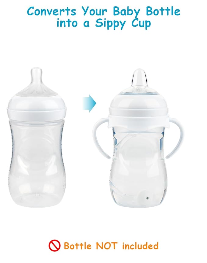 Sippy Cup Conversion Kit for Philips Avent Natural Baby Bottles, Weighted Straw Replacement Kit with Spout Nipples and Handle, 4-Pack， 6M+