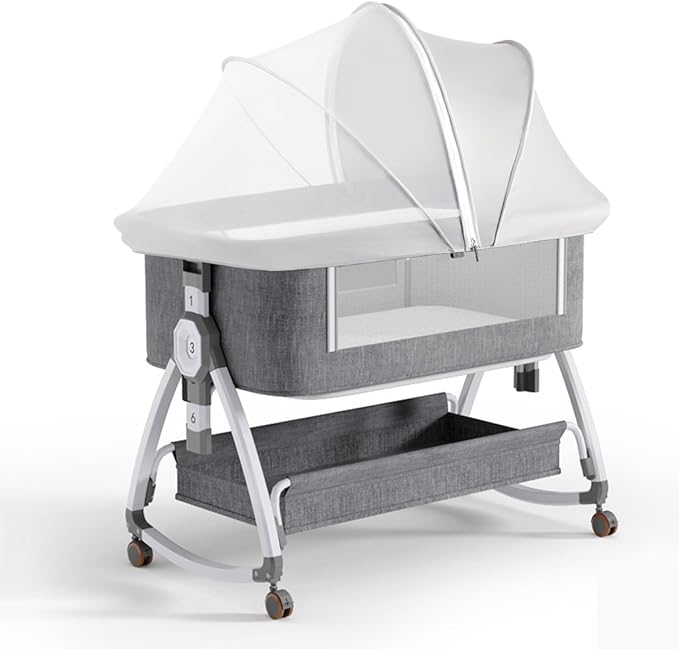Akiky Portable Bassinet Bedside Sleeper Cover Semi-Sunshade Mosquito Net for Baby Infant Bed Sleeper Cover Mesh Net with Zip-up Window(Gray)