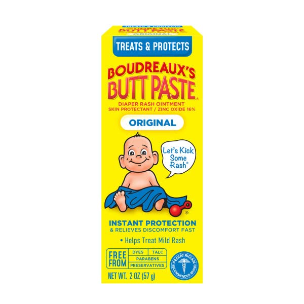 Boudreaux’s Butt Paste Diaper Rash Ointment, Baby Rash Cream Skin Protectant, Fast Relief for Diaper Rash, Soothing Barrier Cream, Original, 2 Ounce Tube (Pack of 6)