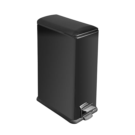 12 Gallon Kitchen Trash Can, Stainless Steel Trash Can with Removal Inner Bucket and Soft-Close Lid, Foot Pedal Trash Bin for Home Office, Narrow Place, 45 Liter, Shiny Black