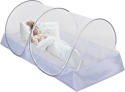 CMINGJ Foldable Mosquito Net Tent Portable Mosquito Net Pop-Up Travel Mosquito Net for Bed Free Installation-Suitable for Baby Adults Bedroom, Camping, nap, Patio (Large-Side Zipper(White net))