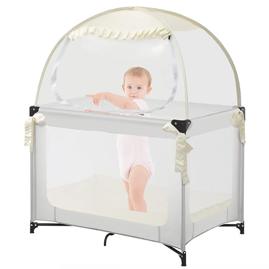 L RUNNZER Pop Up Pack N Play Tent, Baby Net to Keep Toddler in, Mini Crib Canopy for Pack and Play, See Through, Breathable & Portable