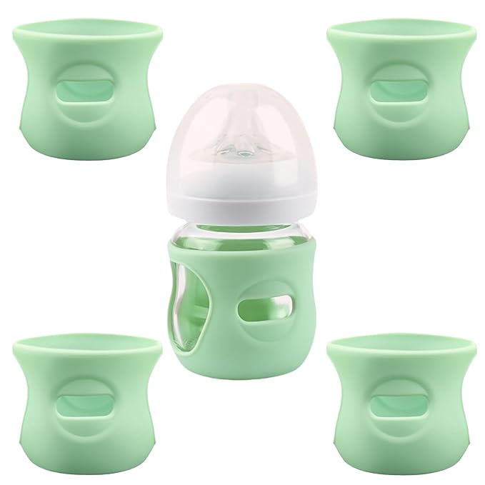 4 Pack Silicone Sleeves for Avent Natural Glass Baby Bottles, Anti Breakage Baby Bottle Holder, Compatible with Philips 4 OZ Avent Glass Natural Baby Bottle, BPA Free (Green)