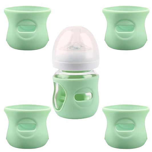 4 Pack Silicone Sleeves for Avent Natural Glass Baby Bottles, Anti Breakage Baby Bottle Holder, Compatible with Philips 4 OZ Avent Glass Natural Baby Bottle, BPA Free (Green)