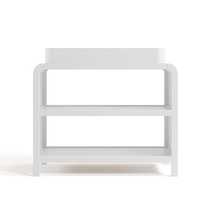 Storkcraft Santos Changing Table (White) – GREENGUARD Gold Certified Baby Changing Table, Solid Wood Construction, Removable Topper Fits Standard-Size Changing Pad