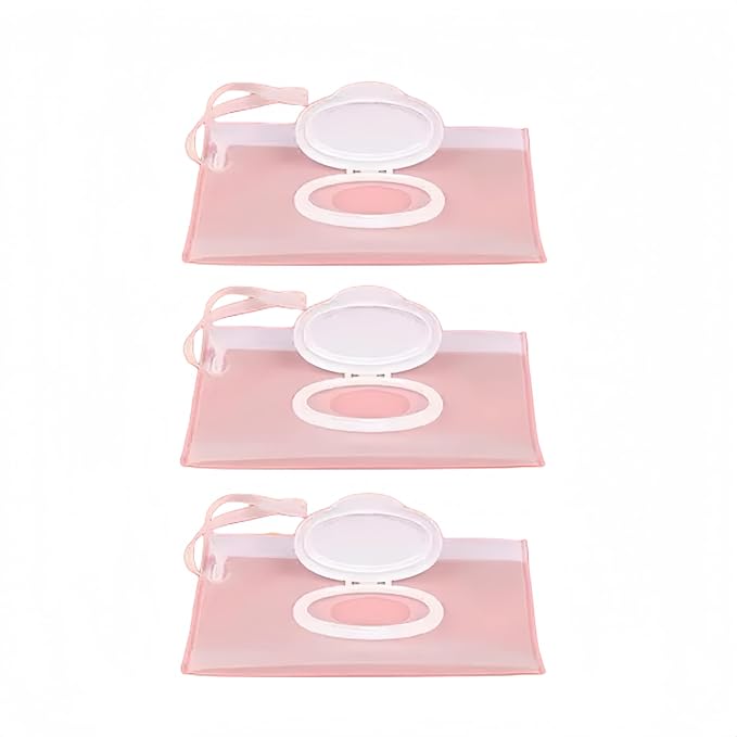 3Pcs White Portable Baby Wipe Case Travel Holder Keeps Wipes Moist Set of Wet Wipes Holders Travel Wipes Cases On The Go Refillable Dispenser Container Waterproof Container with Sealed Zippe