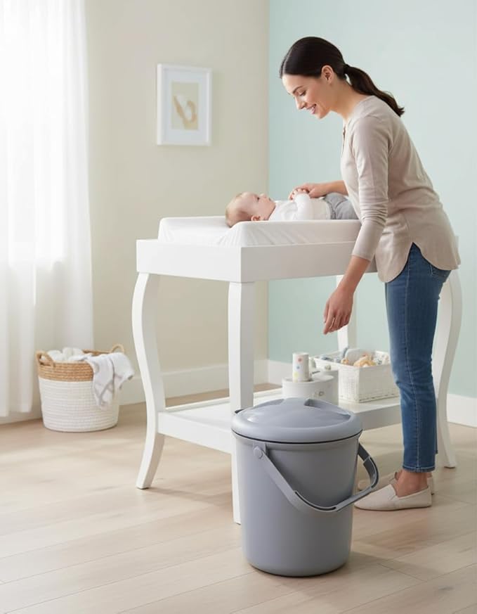 Rotho Babydesign Nappy Pail, 10l, 0+ Months, Bella Bambina, Stone-Grey, 20021 0286