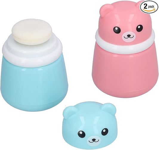 Body Powder Container, Fine Powder Cartoon Bear Powder Puff Box 2 Pcs No Irritation Durable for Adult for Travel for Children for Home(Bear Puff Empty Box)