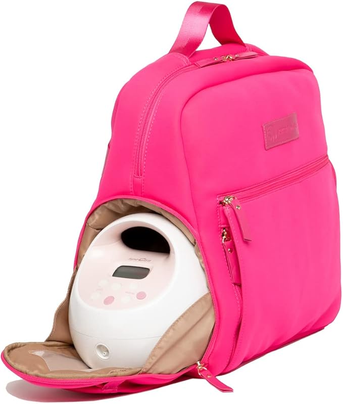 Fiona Breast Pump Backpack – Machine Washable Neoprene Pump Bag with Insulated Milk Storage, Laptop Pocket & Adjustable Straps – Stylish Breastfeeding Backpack for Work & Travel (Hot Pink)
