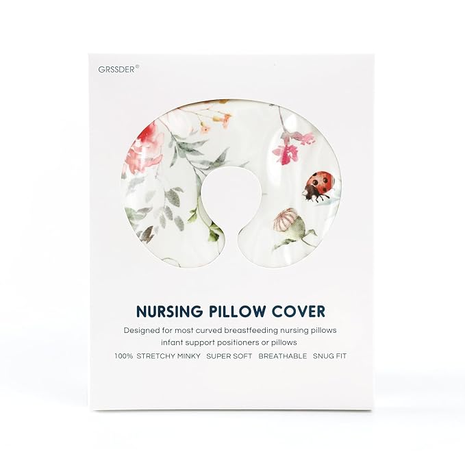 GRSSDER Nursing Pillow Cover, Stretchy Soft Minky Fabric Covers, Fit Most Nursing Support Pillows for Breastfeeding, Comfortable Safe Pillow Cover, Pretty Stylish Pattern