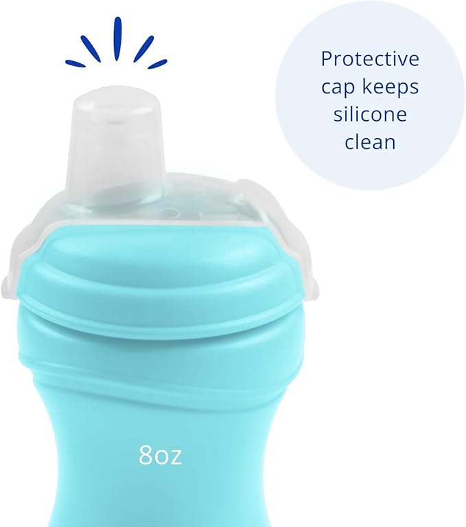 Re-Play Transition Sippy Cups for 1 Year-Old - Medical Grade Silicone Soft Spout & Travel Lid, Easy to Hold Hourglass Shape, Made in USA - 8 Oz. - Set of 2 - Melon/Pool Blue