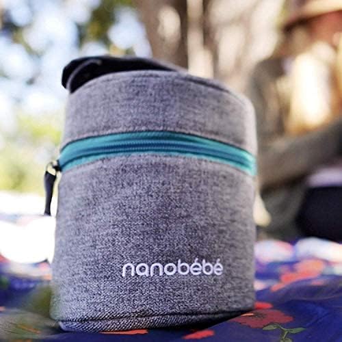 Nanobebe Breastmilk Baby Bottle Cooler & Travel Bag with Ice Pack Included. Compact Triple Insulated, Easily attaches to Stroller or Diaper Bag- Grey