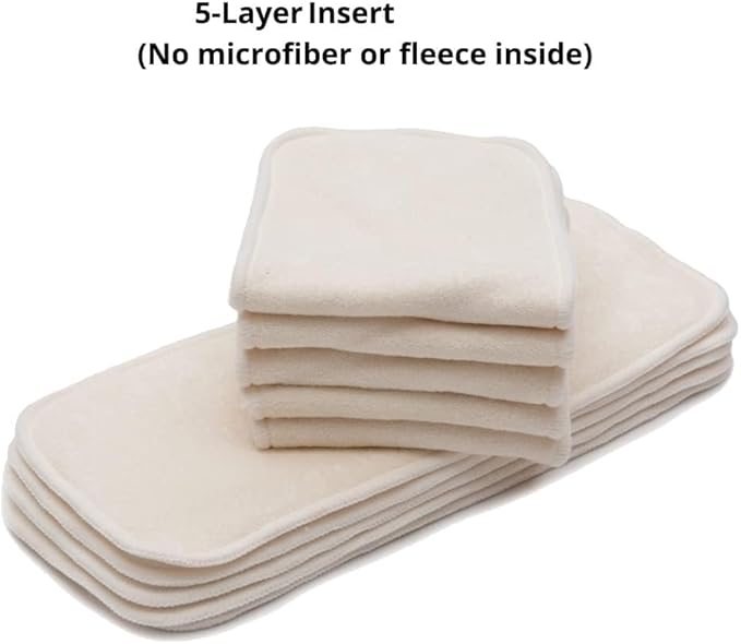 KaWaii Baby Premium Label Cloth Diaper Insert, 5-Layer, Washable, Reusable Booster, use with One Size Cloth Diaper - Pack of 10 Inserts