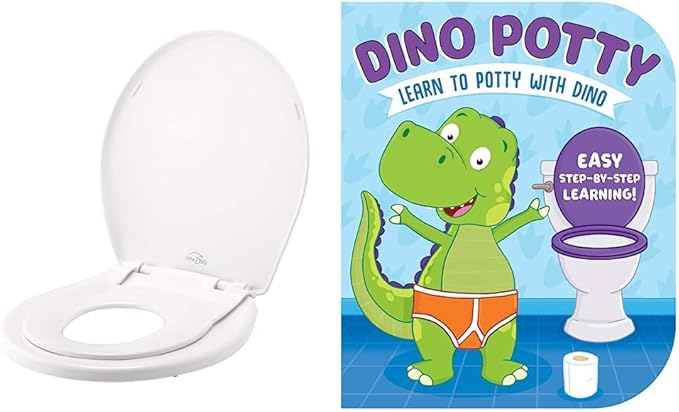 Little2Big 81SLOW 000 Toilet Seat with Built-In Potty Training Seat & Dino Potty-Engaging Illustrations and Fun
