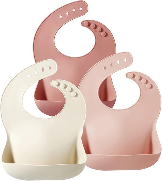 PandaEar Set of 3 Silicone Baby Bibs, Waterproof Soft Adjustable Bibs for Babies Toddlers 10-72 Months