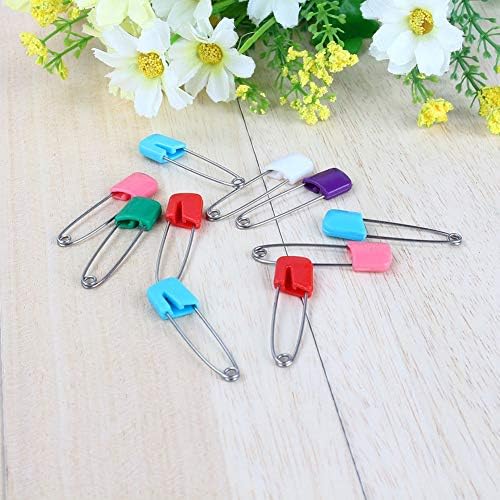 10 Pieces Diaper Pins Baby Safety Pins Plastic Cloth Diaper Pins with Locking Closures Stainless Steel Nappy Pins