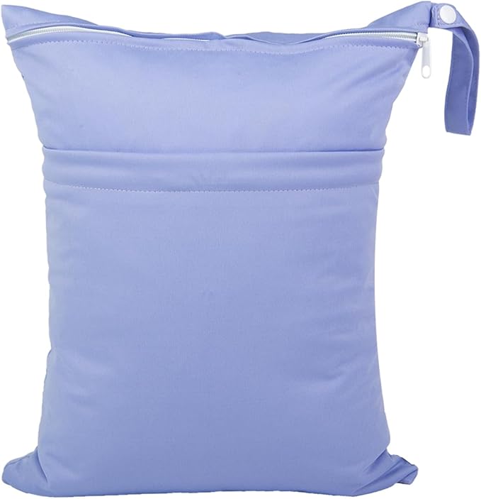 Wet Dry Bag for Baby Cloth Diapers, Waterproof Reusable with Two Zippered Pockets Travel Beach Pool Soiled Baby Items Yoga Gym Bag for Swimsuits or Wet Clothes (purple)
