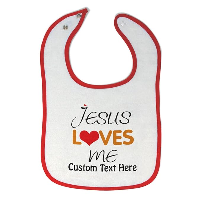 Custom Toddler & Baby Bibs Burp Cloths Christian Jesus Loves Me Christian God Cotton Baby Items for Baby Girl & Boy White Red Custom Text Here