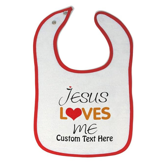 Custom Toddler & Baby Bibs Burp Cloths Christian Jesus Loves Me Christian God Cotton Baby Items for Baby Girl & Boy White Red Custom Text Here